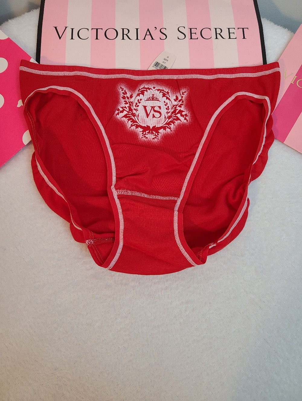 VTG Victoria's Secret Signature Cotton Classic Bikini Panty Size M Red White